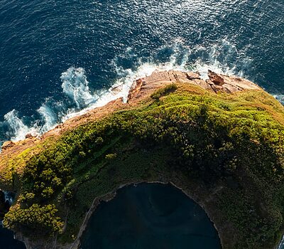 Scenery of green island in sea