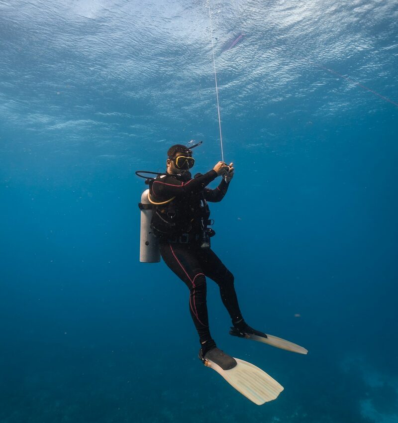 scuba dive instructor doing the safety stop